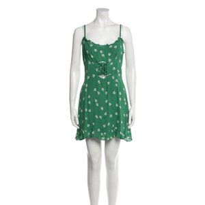 Reformation A-Line Dress Green Floral Print Ruffle Sleeveless Dress - Size 6